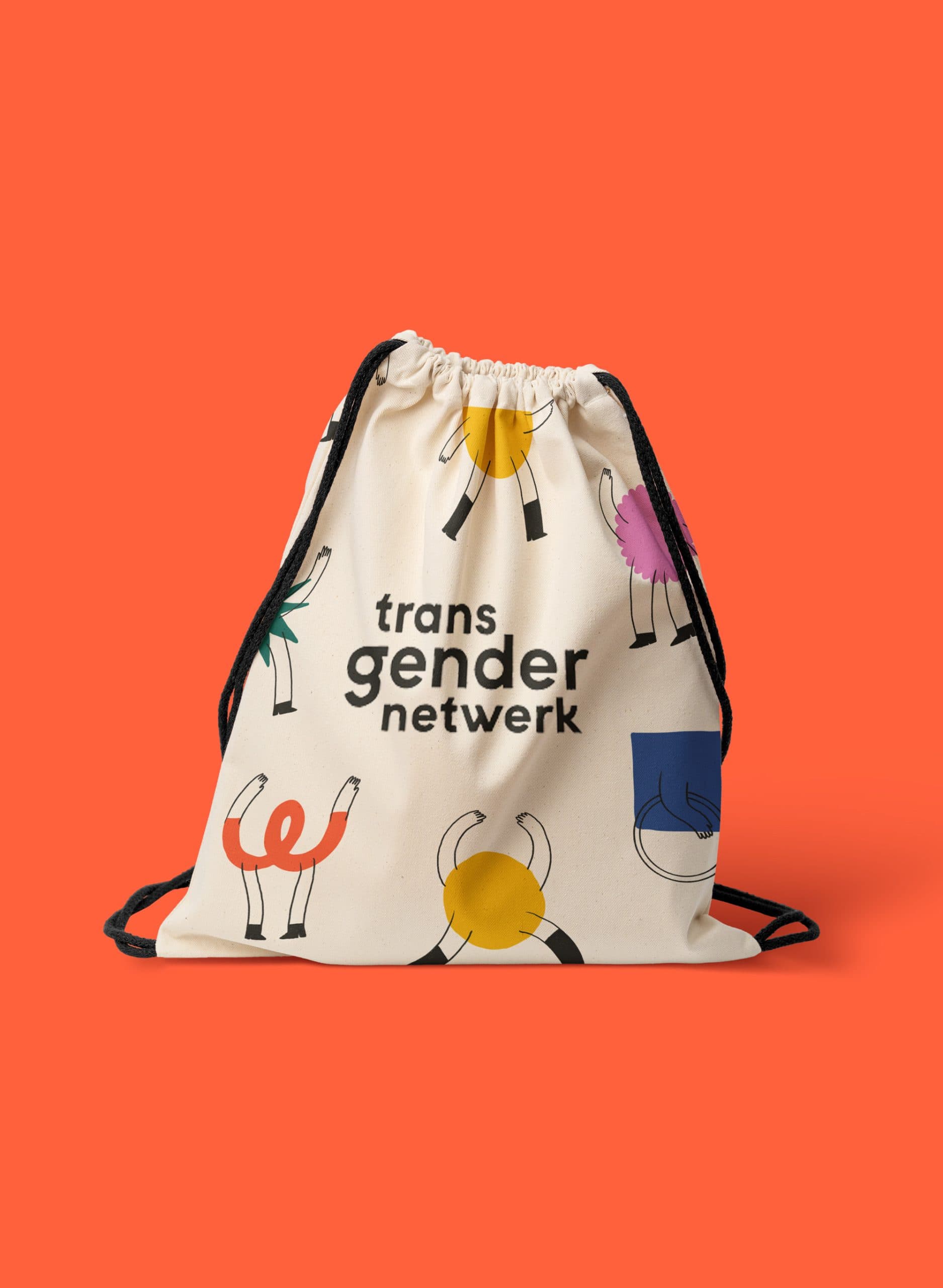 Transgender Netwerk back-pack met print van het logo en de brand-mascottes